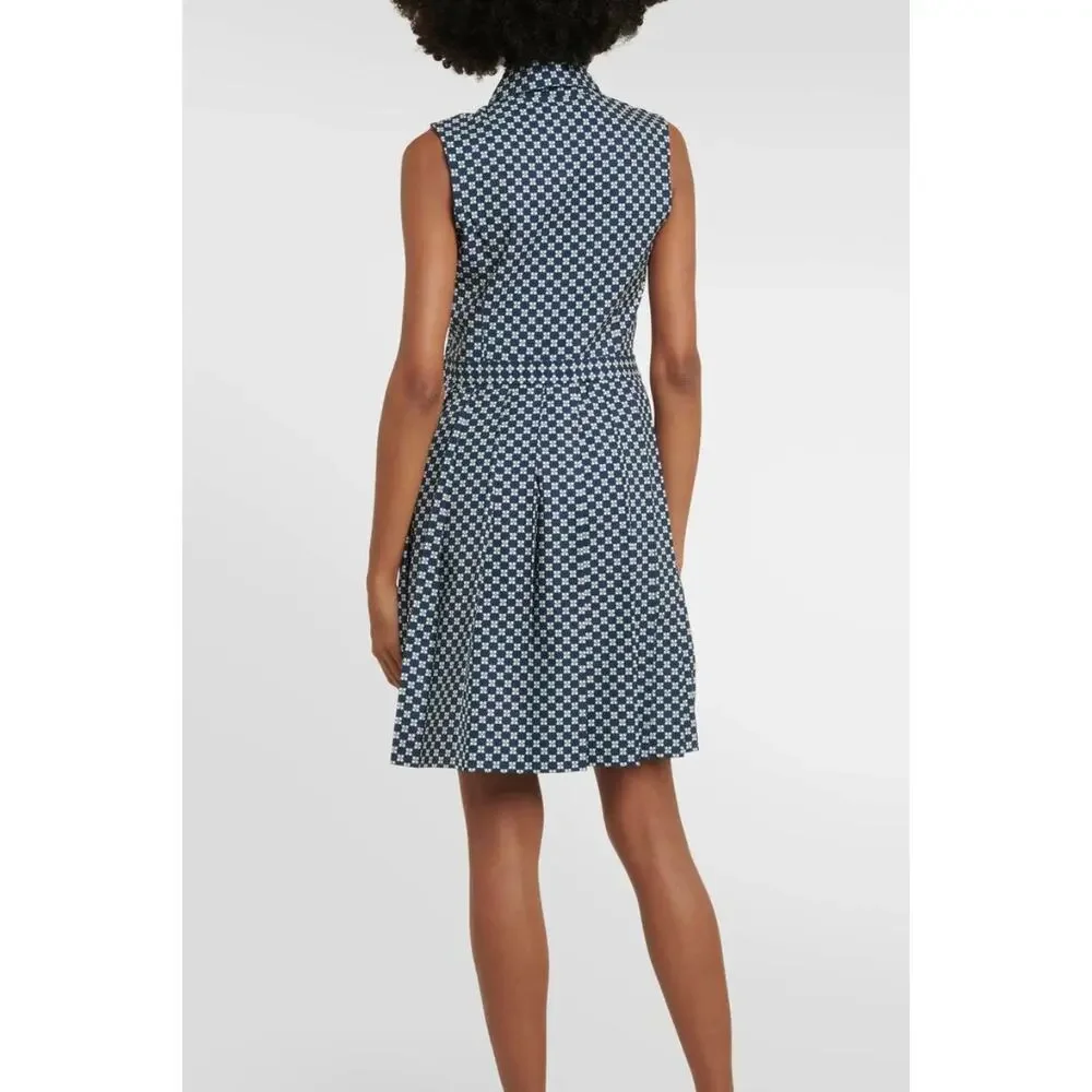 Tory Burch Performance Pleated Golf Dress Sleeveless Navy White Print XL NWOT